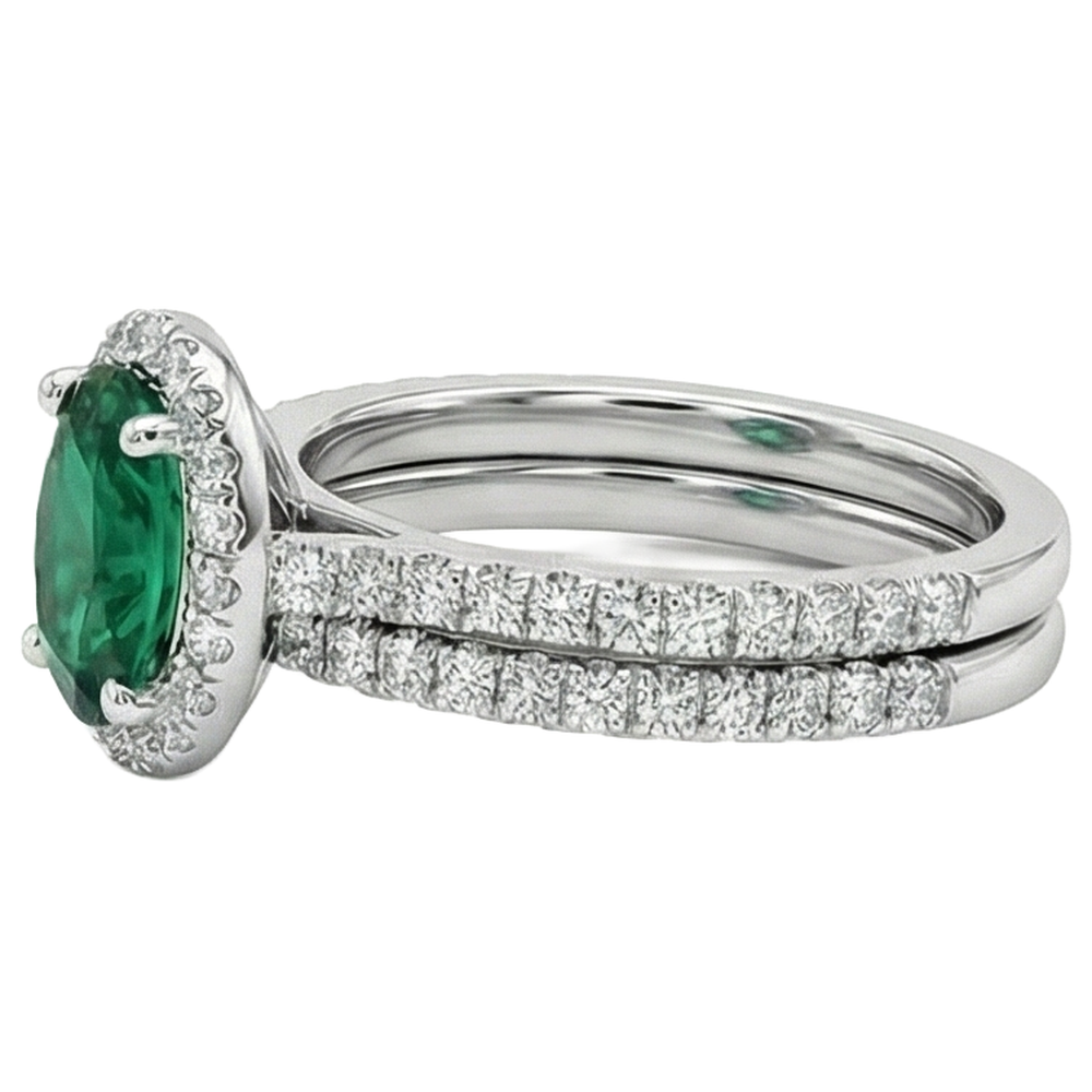 14K Weißgold Damen Grün Smaragd Aus der Erde Abgebauter Natürlicher Diamant Ring 4,55 Karat Edler Schmuck