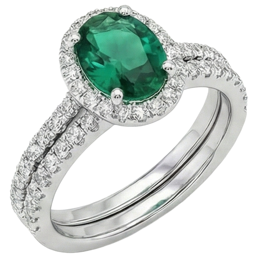 14K Weißgold Damen Grün Smaragd Aus der Erde Abgebauter Natürlicher Diamant Ring 4,55 Karat Edler Schmuck