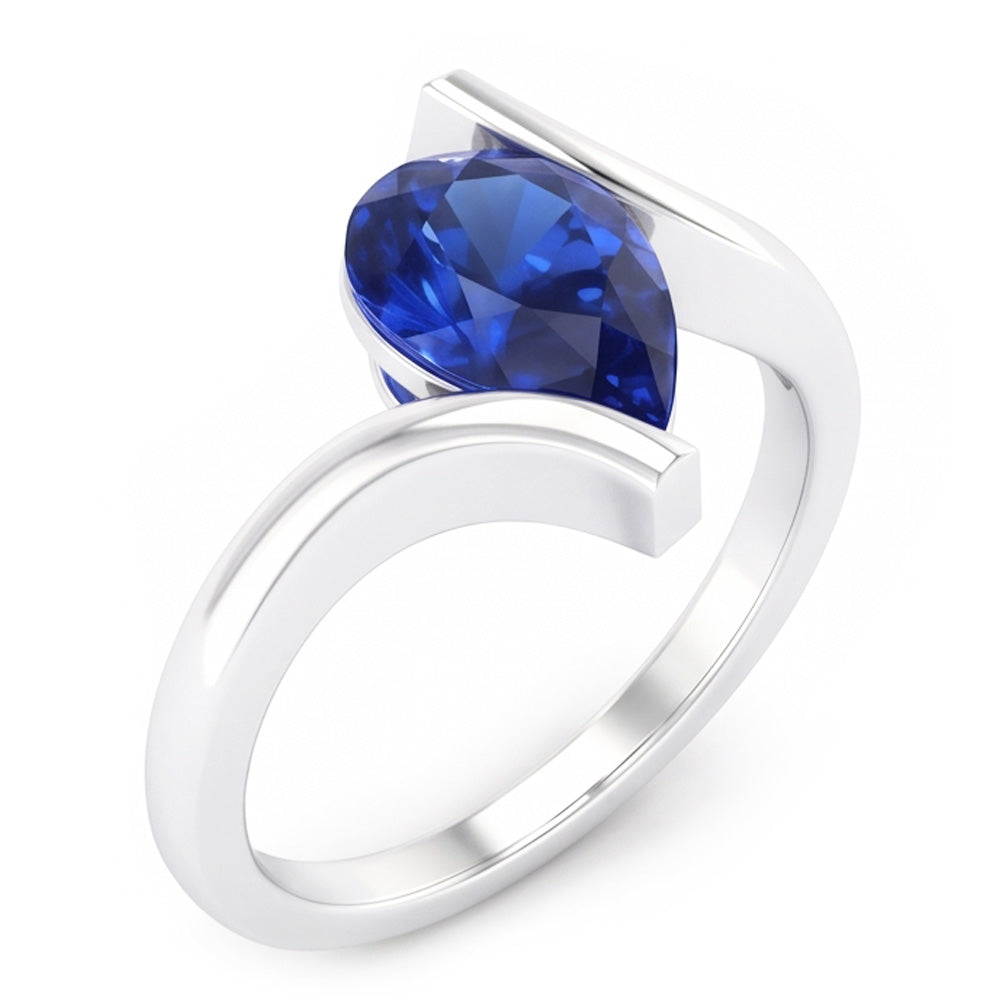 14K Weißgold Farbstein-Ring mit Kornblumenblauer Saphir – 1,50