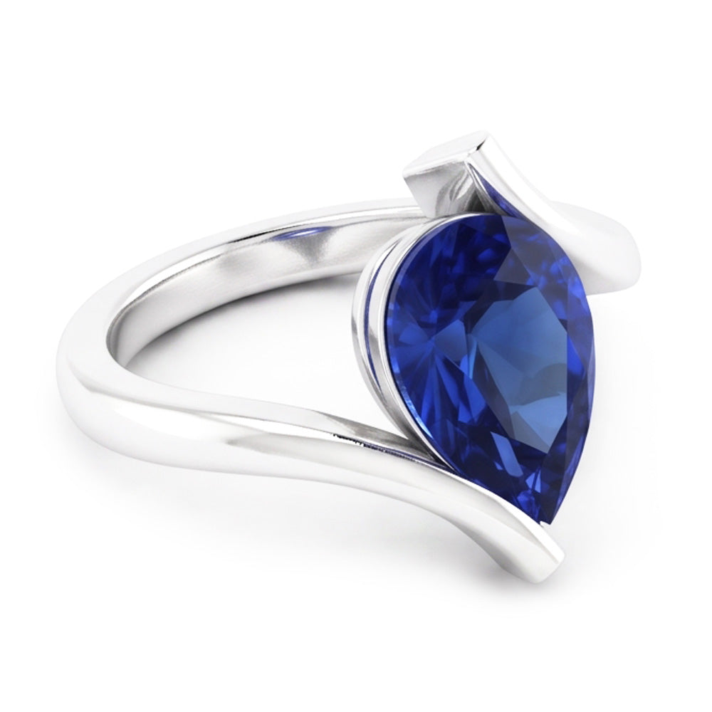 14K Weißgold Farbstein-Ring mit Kornblumenblauer Saphir – 1,50