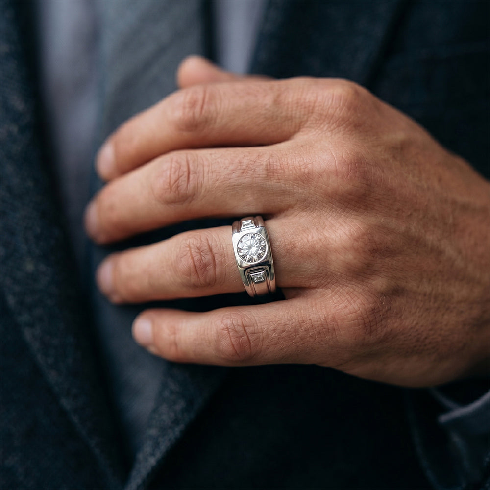 14K Weißgold Herren-Ring mit Edler Diamant – 2 Karat