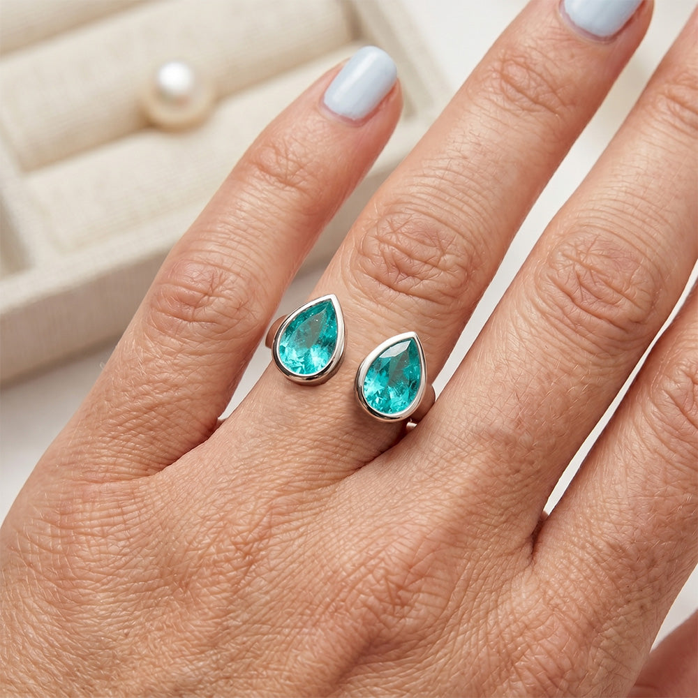 14K Weißgold Neon Paraiba Farbstein-Ring – 1-Karat Birnen-Schliff