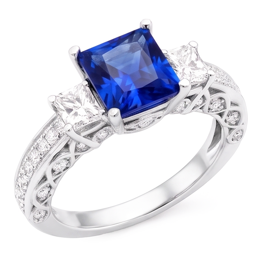 14K Weißgold Royalblauer Saphir Farbstein-Ring – 4,50-Karat