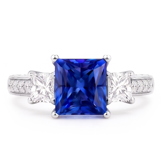 14K Weißgold Royalblauer Saphir Farbstein-Ring – 4,50-Karat