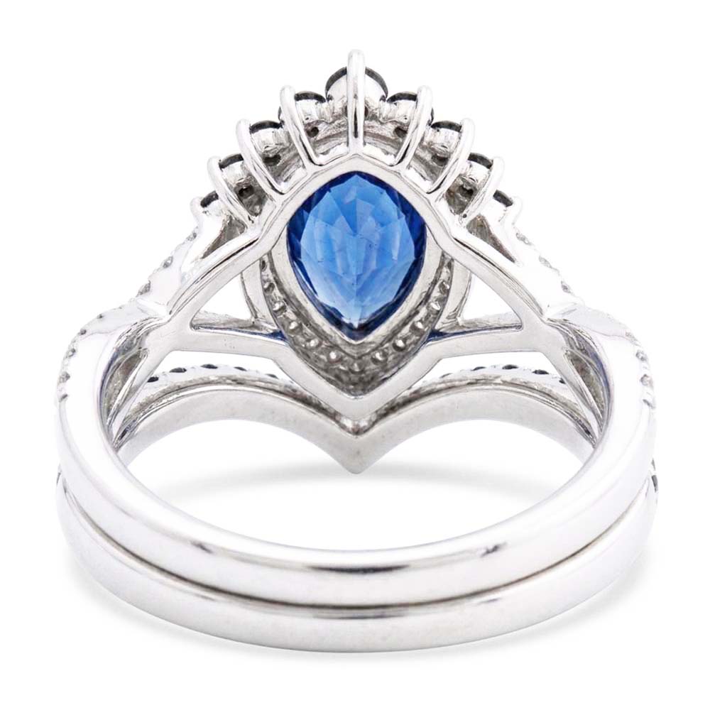 14K Weißgold Schwarzer Diamant Blauer Saphir Farbstein-Ring 4