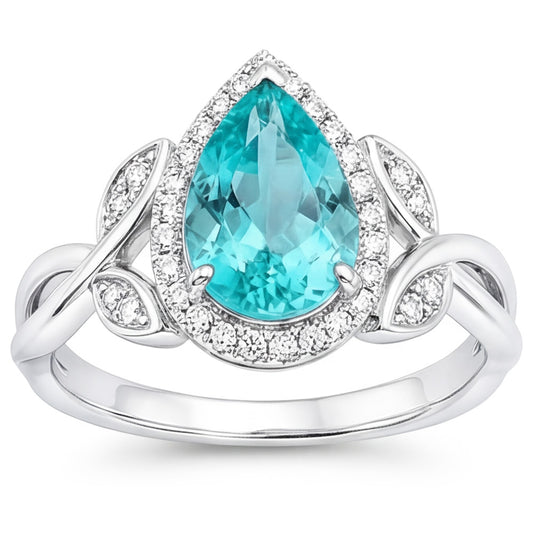 14K Weißgold VVS Paraiba-Turmalin Halo-Verlobungsring 3,25 Karat