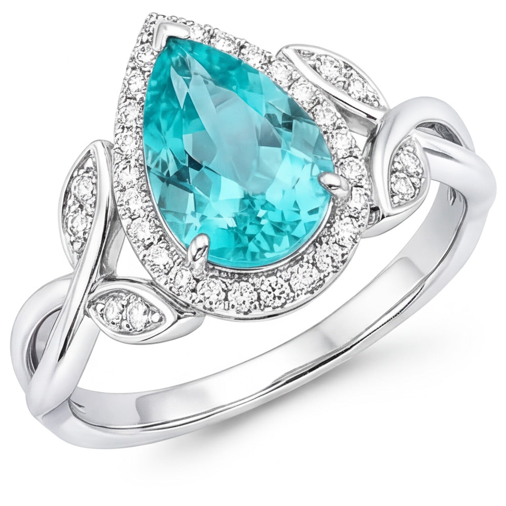 14K Weißgold VVS Paraiba-Turmalin Halo-Verlobungsring 3,25 Karat