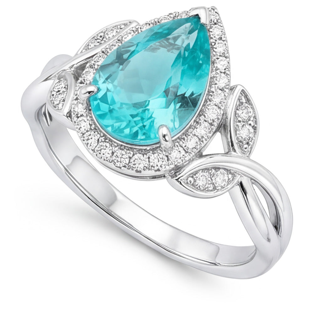 14K Weißgold VVS Paraiba-Turmalin Halo-Verlobungsring 3,25 Karat