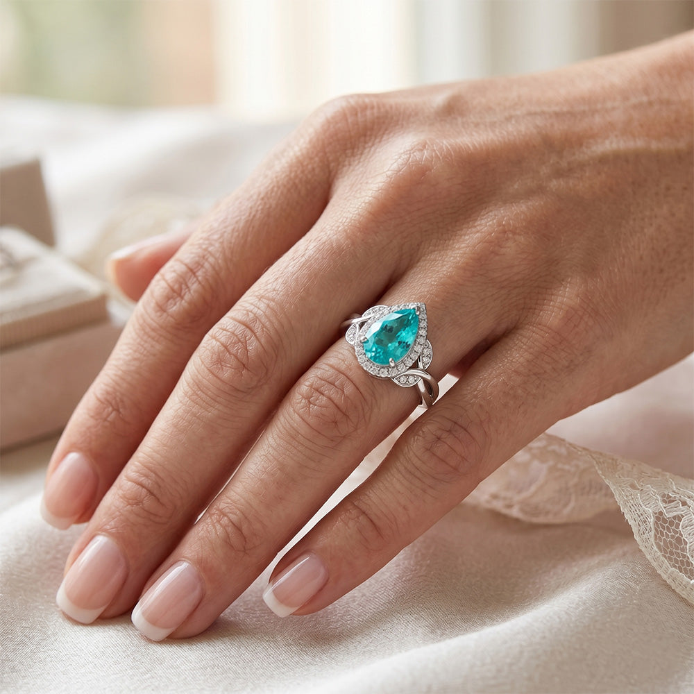 14K Weißgold VVS Paraiba-Turmalin Halo-Verlobungsring 3,25 Karat