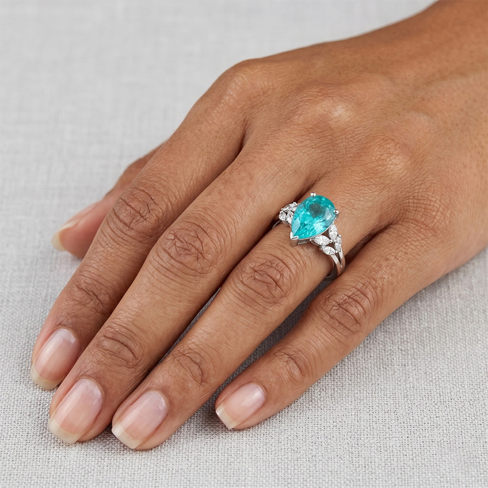 14K Weißgold VVS Reinheit Neon Paraiba Schmuckstein-Ring 2 Karat