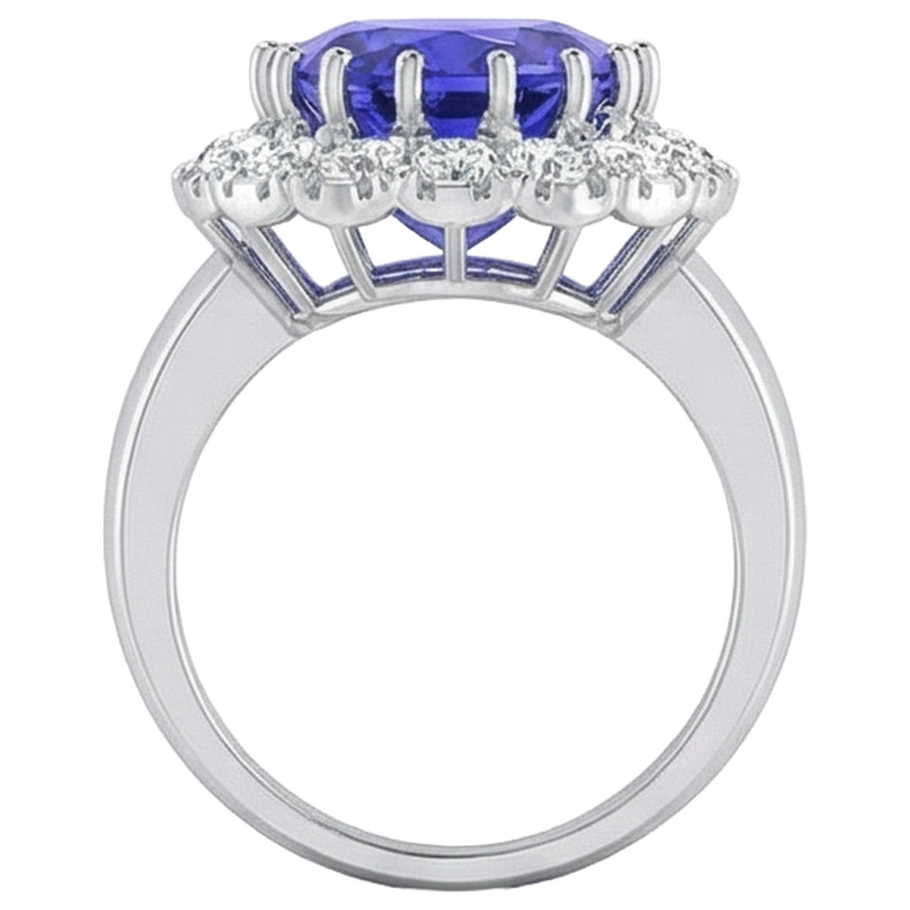 14K Weißgold, 15 Kt. Großer Tansanit-Ring mit kleinen Aus der Erde Abgebauter Natürlicher Diamanten Neu