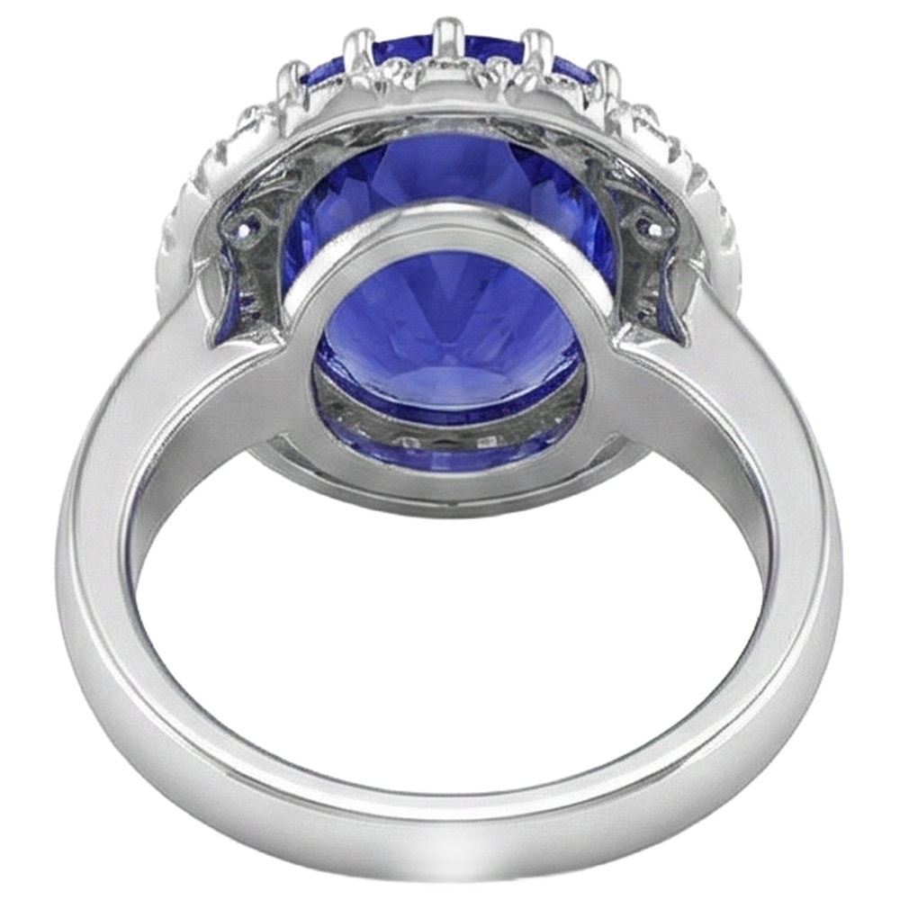 14K Weißgold, 15 Kt. Großer Tansanit-Ring mit kleinen Aus der Erde Abgebauter Natürlicher Diamanten Neu
