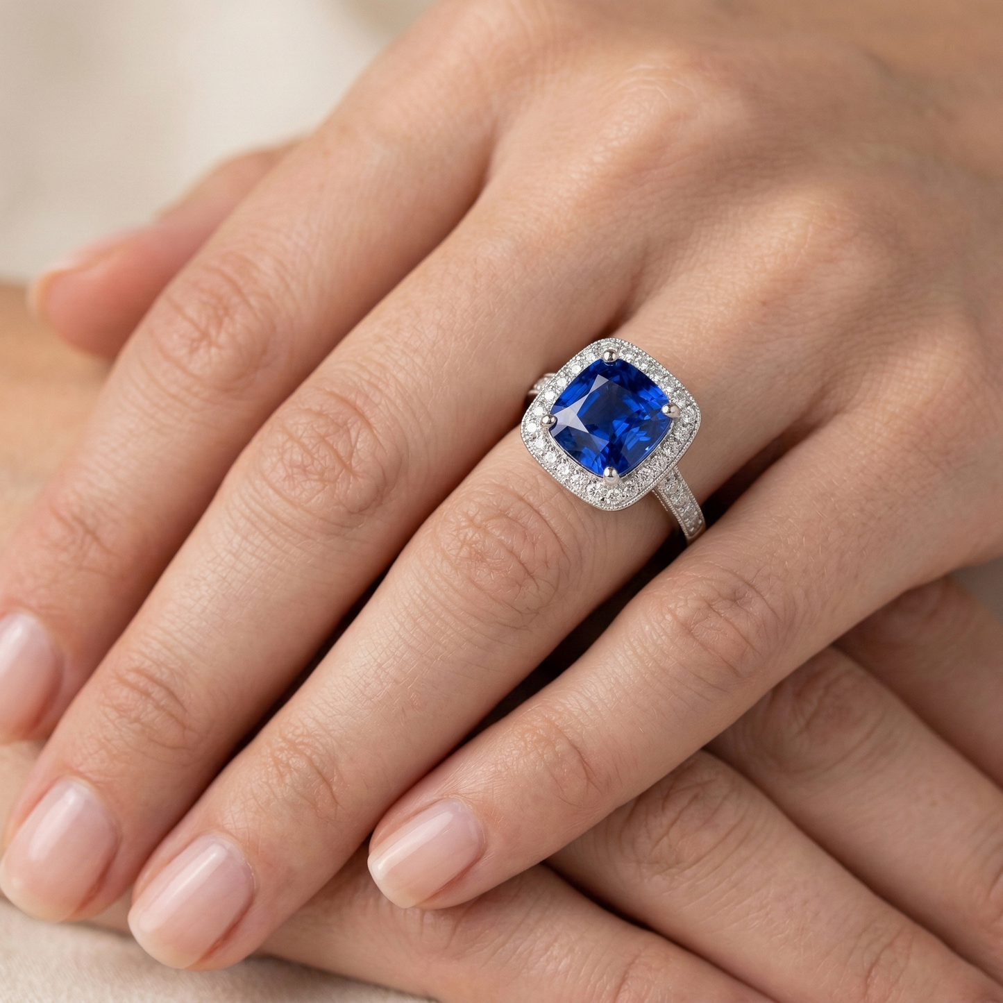 14K Ceylon Saphir 4.5 Kt Blauer Saphir mit Aus der Erde Abgebauter Natürlicher Diamanten Ring