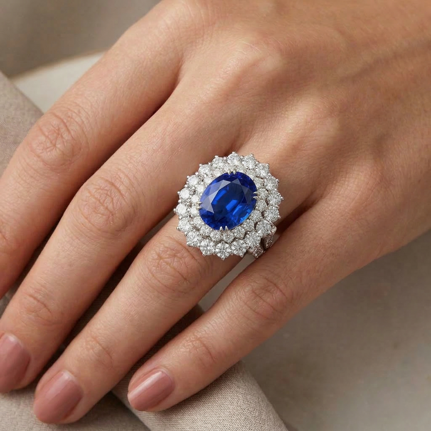 echter round saphir 6.75Karat ring mit Diamantbesatz