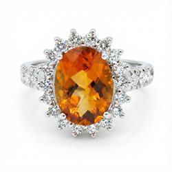 14K Weißgold Madeira Citrin und Aus der Erde Abgebauter Natürlicher Diamantring 22,50 Karat Schmuck