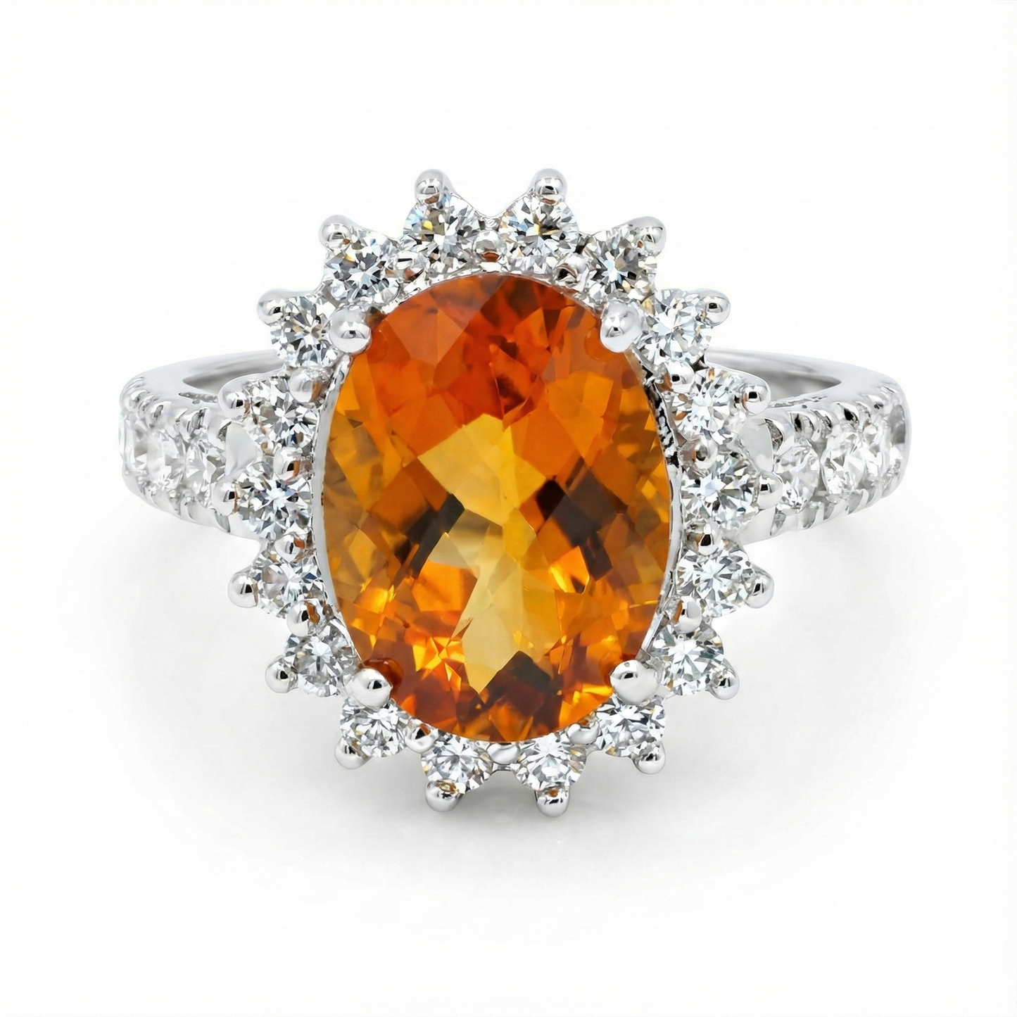 14K Weißgold Madeira Citrin und Aus der Erde Abgebauter Natürlicher Diamantring 22,50 Karat Schmuck