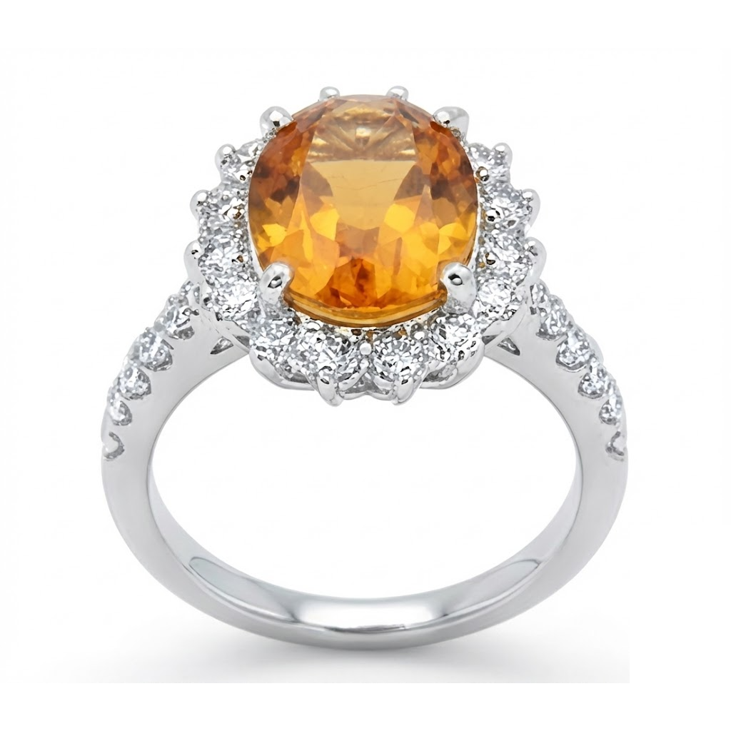 14K Weißgold Madeira Citrin und Aus der Erde Abgebauter Natürlicher Diamantring 22,50 Karat Schmuck