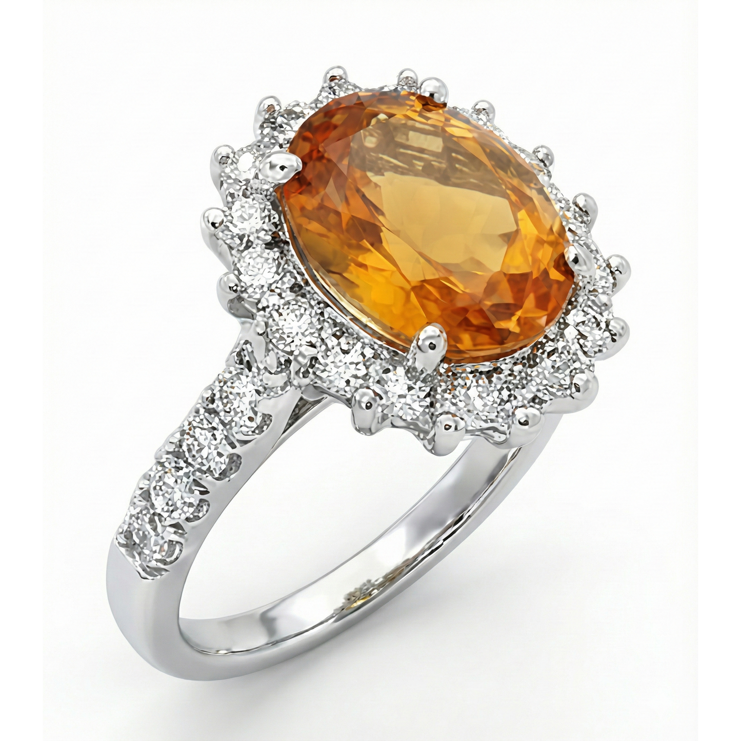 14K Weißgold Madeira Citrin und Aus der Erde Abgebauter Natürlicher Diamantring 22,50 Karat Schmuck