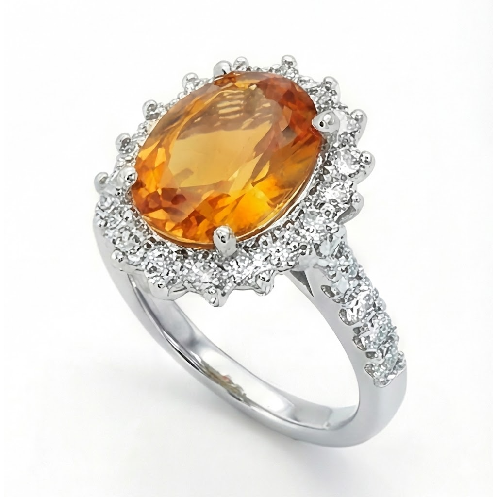 14K Weißgold Madeira Citrin und Aus der Erde Abgebauter Natürlicher Diamantring 22,50 Karat Schmuck