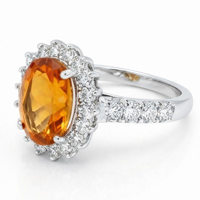 14K Weißgold Madeira Citrin und Aus der Erde Abgebauter Natürlicher Diamantring 22,50 Karat Schmuck