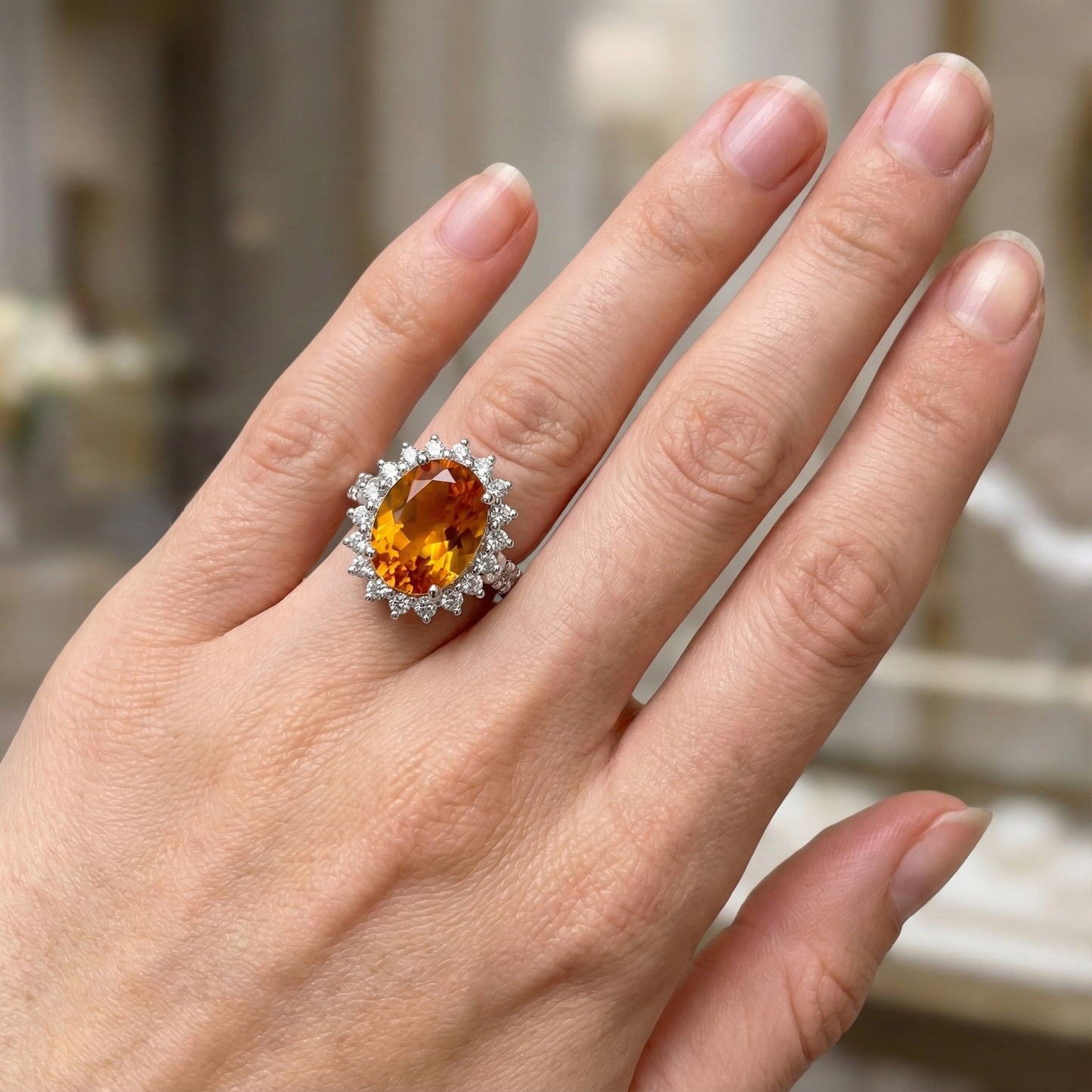 14K Weißgold Madeira Citrin und Aus der Erde Abgebauter Natürlicher Diamantring 22,50 Karat Schmuck