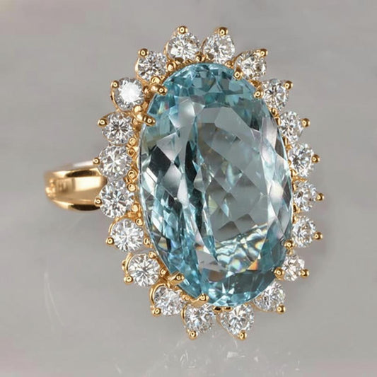 14K Weißgold Aquamarin mit Aus der Erde Abgebauter Natürlicher Diamanten 9 Karat Verlobungsring