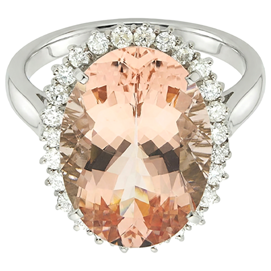 14,25 ct. Großer ovaler Morganit-Ring mit kleinen Aus der Erde Abgebauter Natürlicher Diamanten Weißgold 14K
