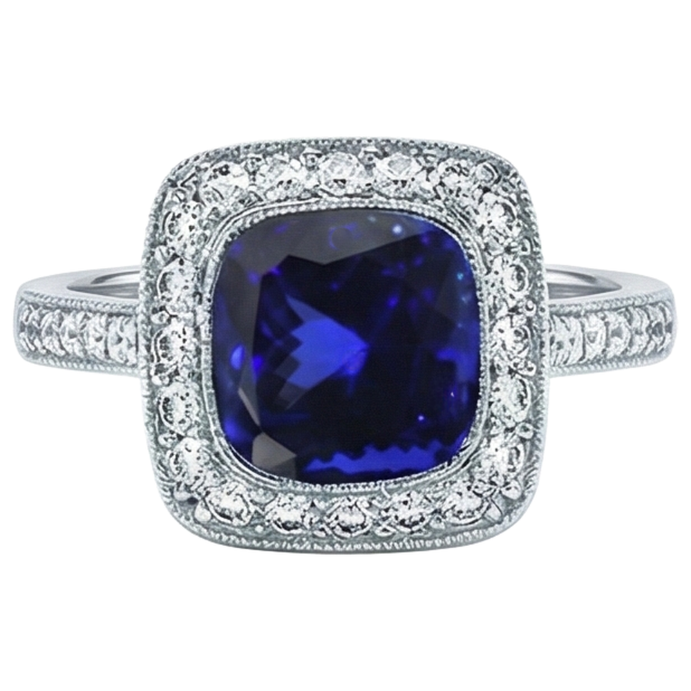 14,75 Ct Lünette Tansanit mit Aus der Erde Abgebauter Natürlicher Diamanten Ring Gold 14K