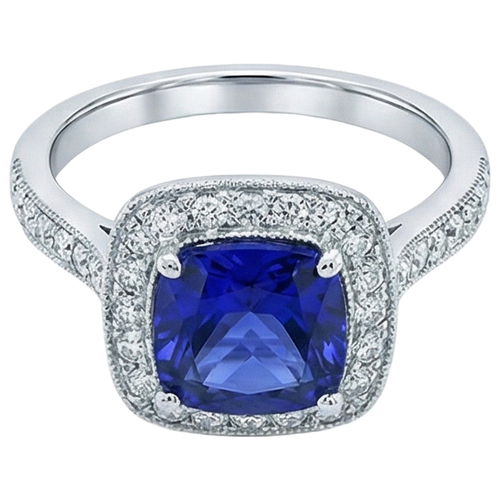 14,75 Ct Lünette Tansanit mit Aus der Erde Abgebauter Natürlicher Diamanten Ring Gold 14K