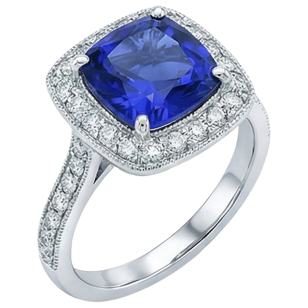 14,75 Ct Lünette Tansanit mit Aus der Erde Abgebauter Natürlicher Diamanten Ring Gold 14K