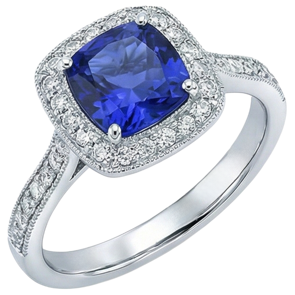 14,75 Ct Lünette Tansanit mit Aus der Erde Abgebauter Natürlicher Diamanten Ring Gold 14K