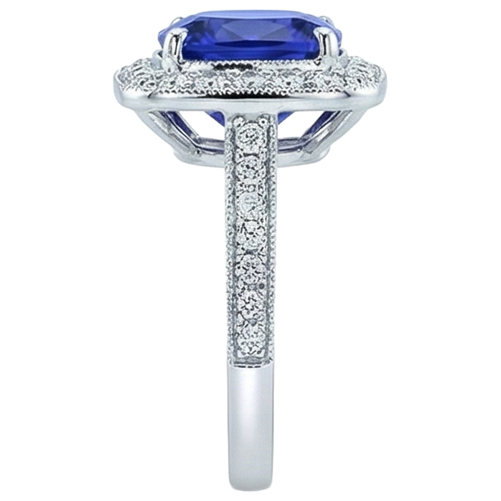 14,75 Ct Lünette Tansanit mit Aus der Erde Abgebauter Natürlicher Diamanten Ring Gold 14K