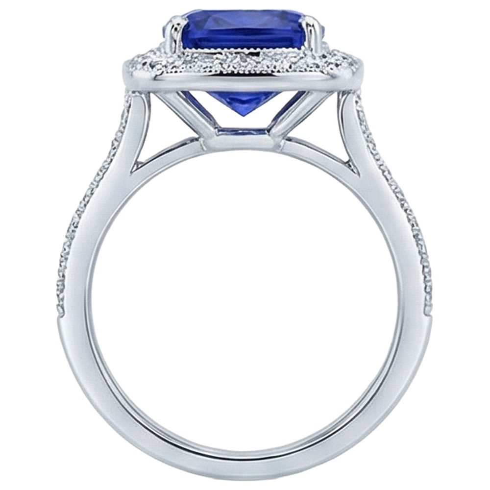 14,75 Ct Lünette Tansanit mit Aus der Erde Abgebauter Natürlicher Diamanten Ring Gold 14K