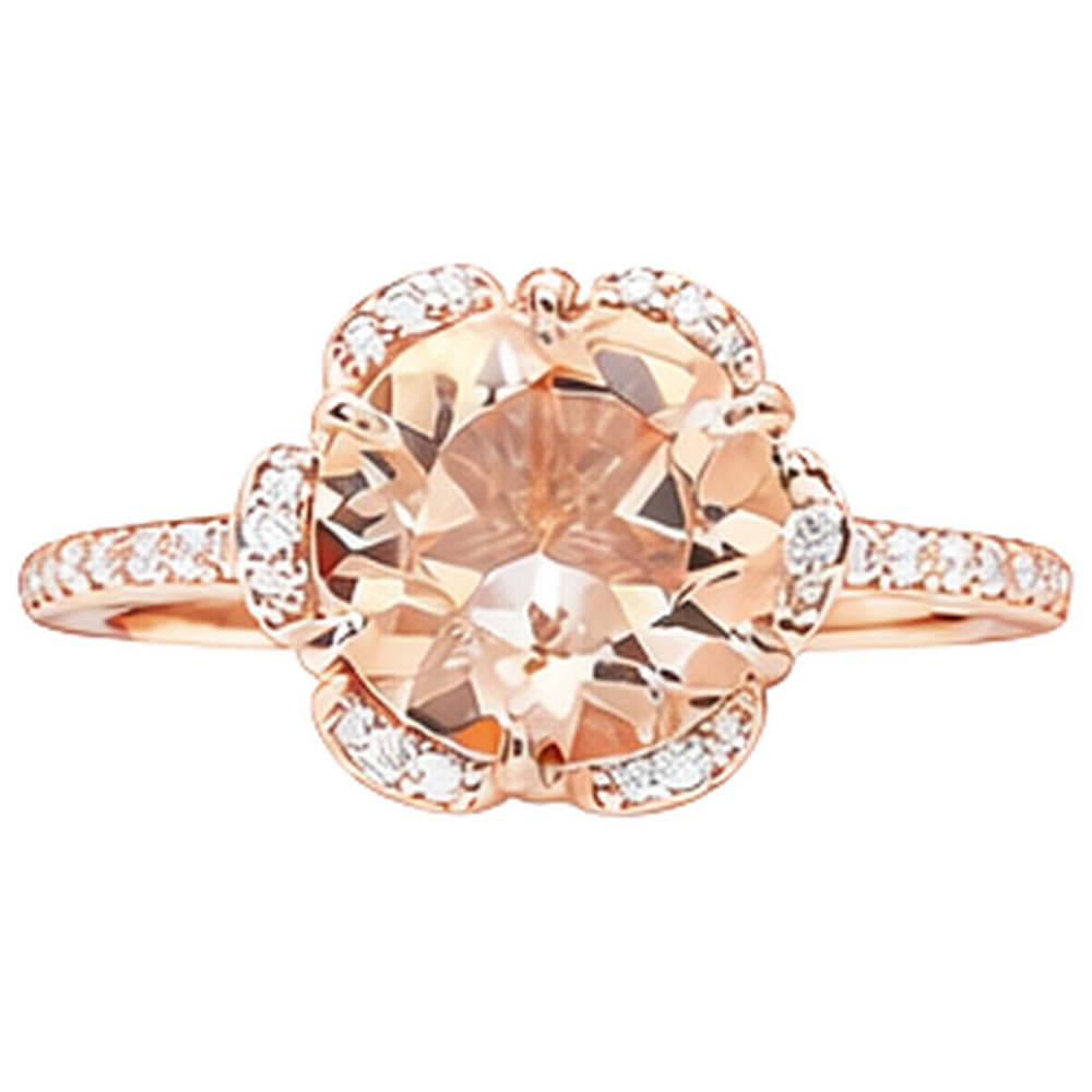 15.25 Karat Rundschliff Morganit und Aus der Erde Abgebauter Natürlicher Diamanten Ring Gold Rose 14K