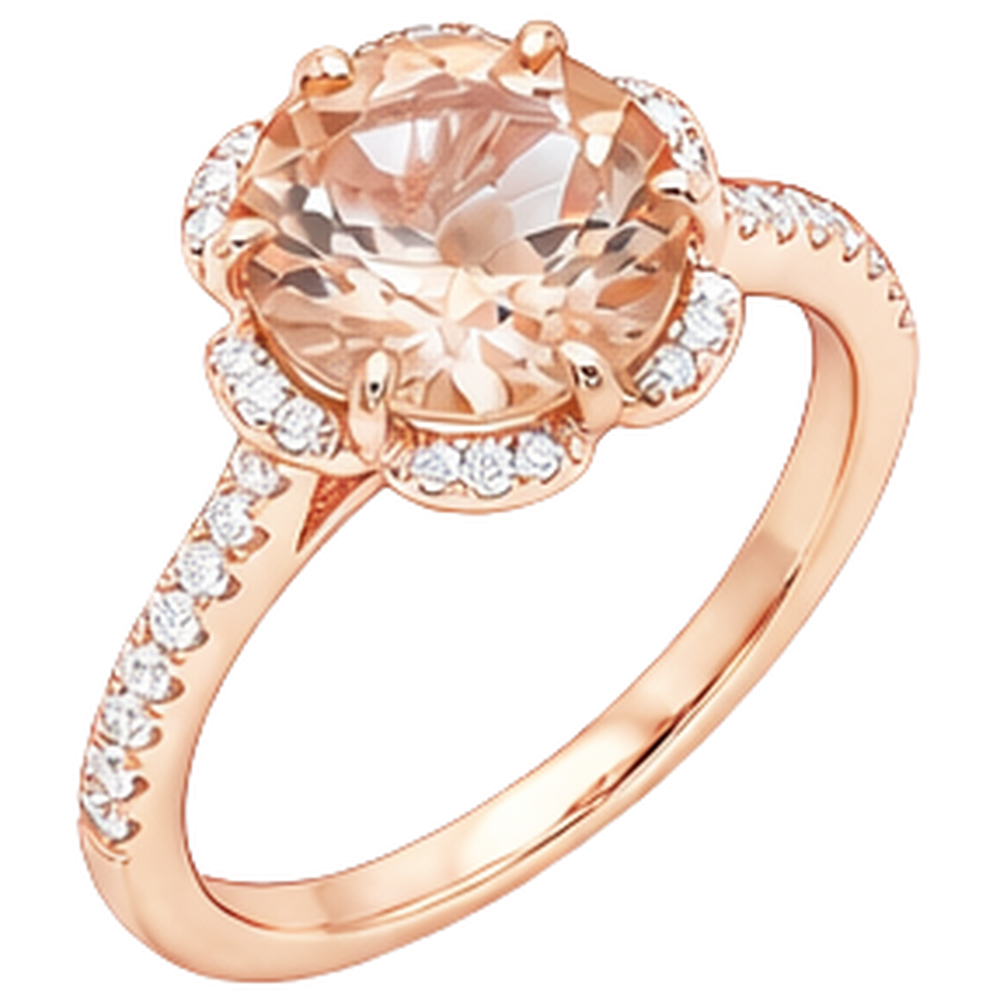15.25 Karat Rundschliff Morganit und Aus der Erde Abgebauter Natürlicher Diamanten Ring Gold Rose 14K