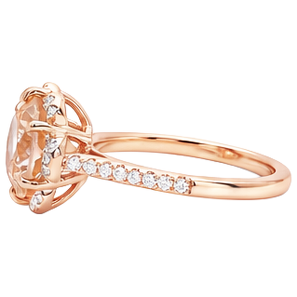 15.25 Karat Rundschliff Morganit und Aus der Erde Abgebauter Natürlicher Diamanten Ring Gold Rose 14K