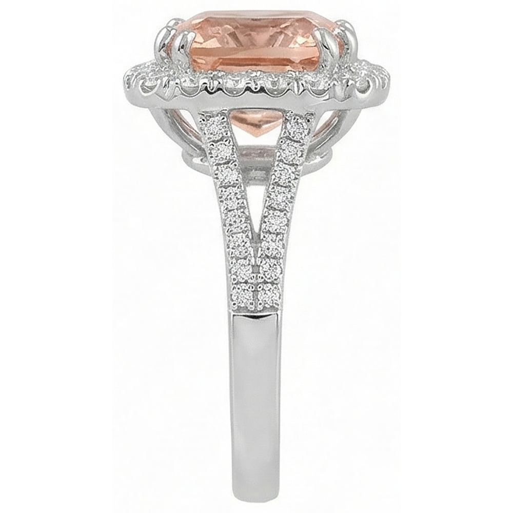 15.25 ct Kissen Morganit mit runden Aus der Erde Abgebauter Natürlicher Diamanten Ring 14K Weißgold