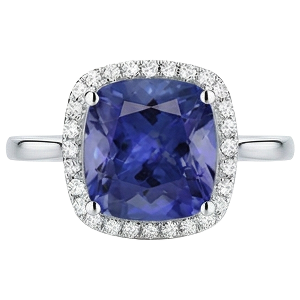 15.25 ct Kissen Tansanit mit Aus der Erde Abgebauter Natürlicher Diamanten Ring Gold 14K