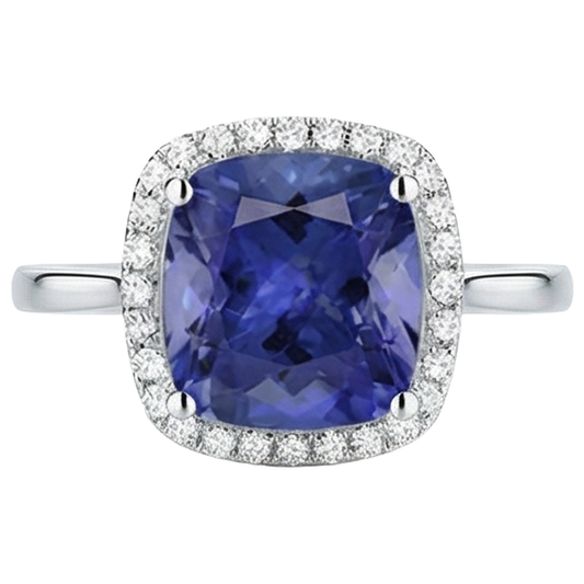 15.25 ct Kissen Tansanit mit Aus der Erde Abgebauter Natürlicher Diamanten Ring Gold 14K