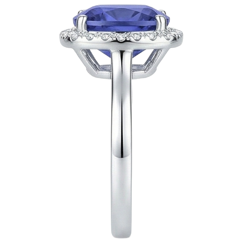 15.25 ct Kissen Tansanit mit Aus der Erde Abgebauter Natürlicher Diamanten Ring Gold 14K