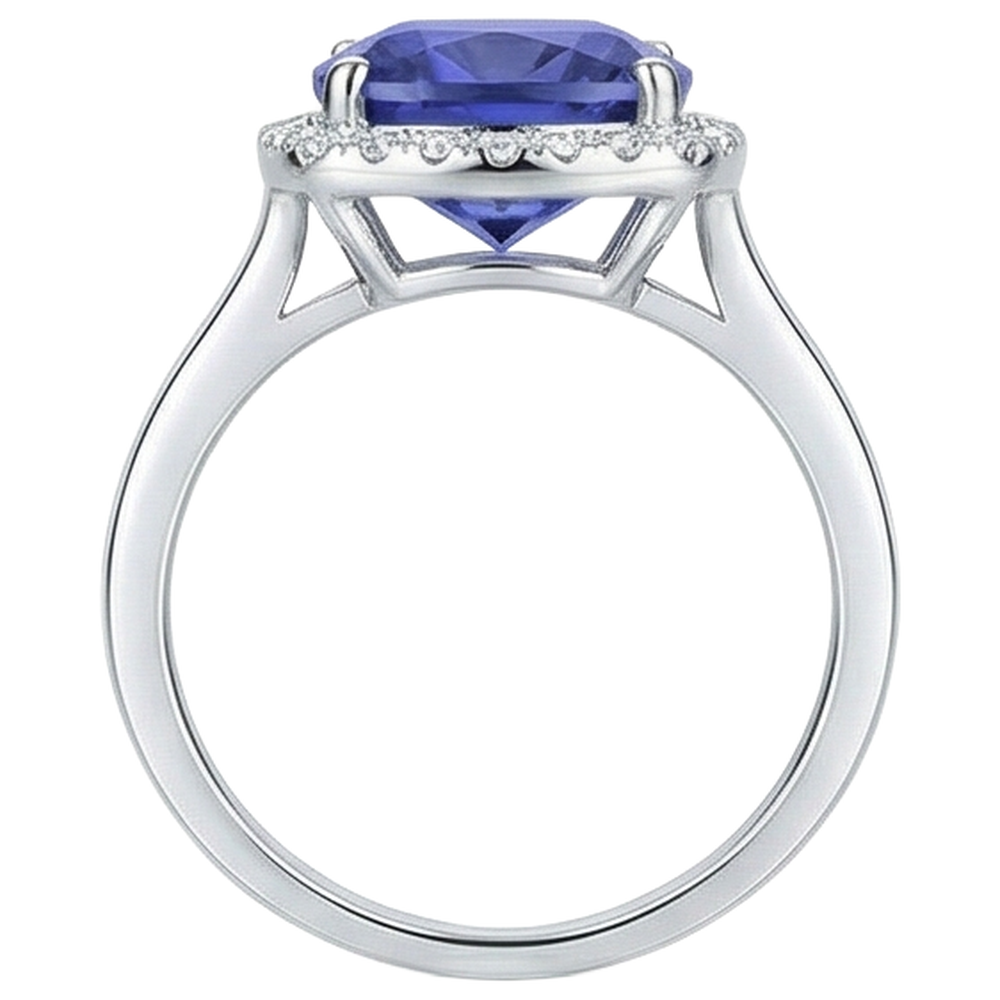 15.25 ct Kissen Tansanit mit Aus der Erde Abgebauter Natürlicher Diamanten Ring Gold 14K