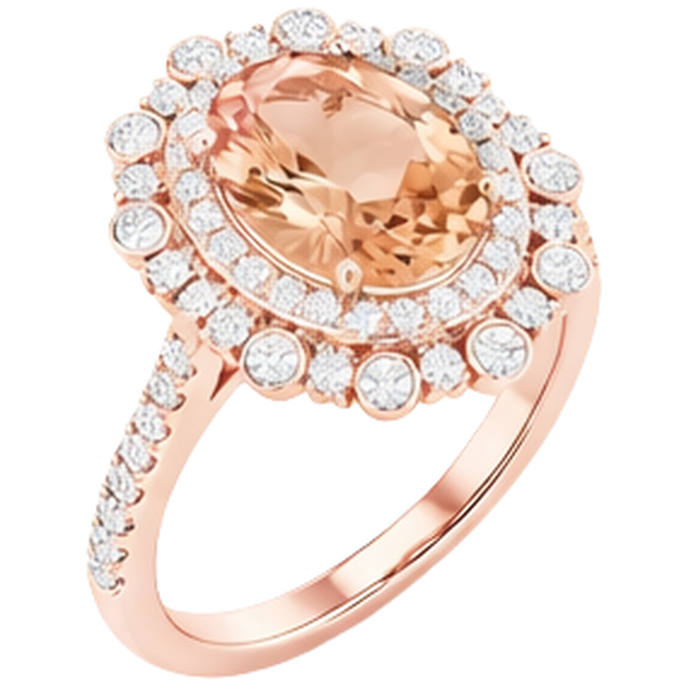 15.50 ct Morganit mit Aus der Erde Abgebauter Natürlicher Diamanten Ring Roségold 14K