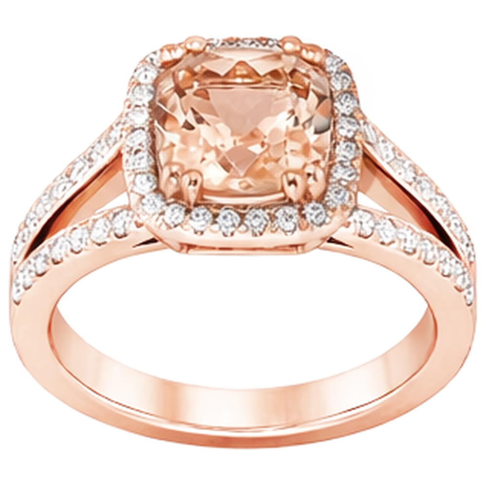 15 Kt Kissen Morganit Und Runde Aus der Erde Abgebauter Natürlicher Diamanten Ring Roségold 14K