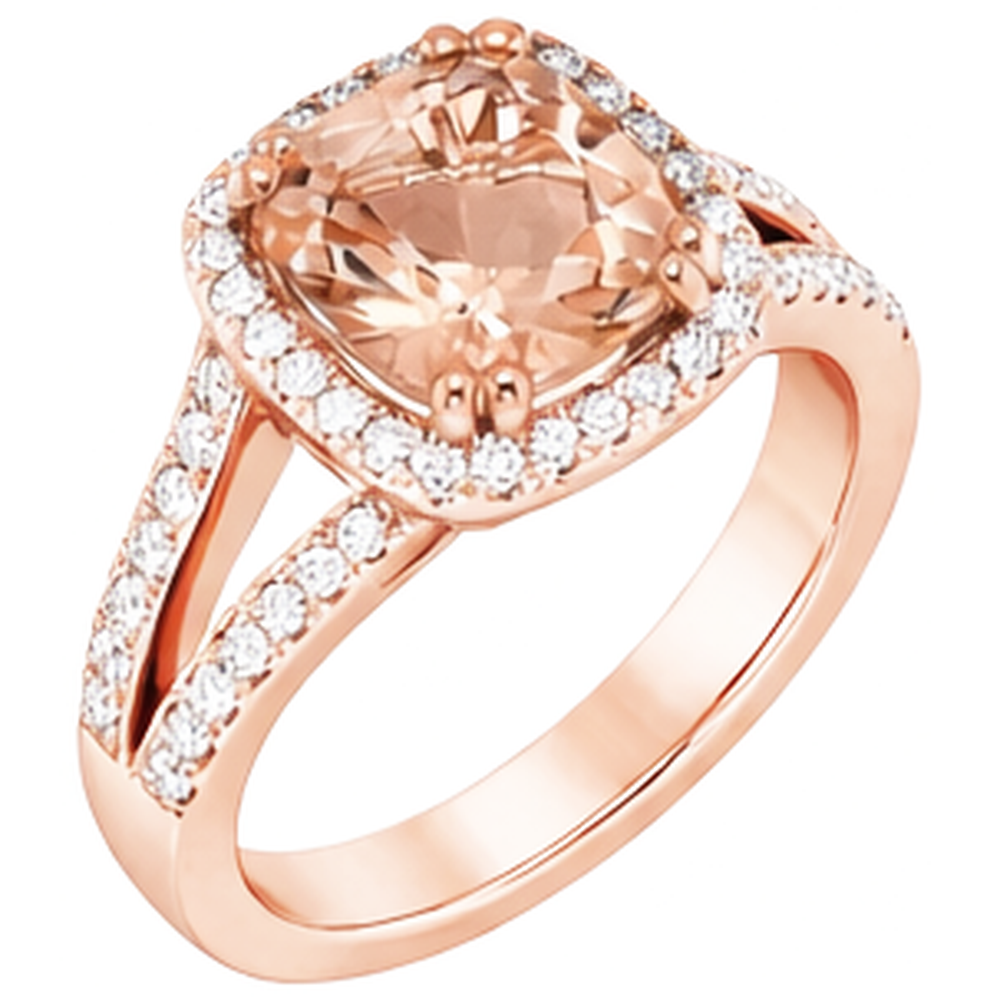 15 Kt Kissen Morganit Und Runde Aus der Erde Abgebauter Natürlicher Diamanten Ring Roségold 14K