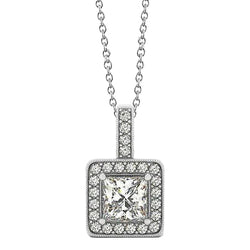 1,50 Karat Princess Echt Diamond Pendant Halskette WG 14K Ohne Kette