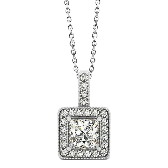 1,50 Karat Princess Echt Diamond Pendant Halskette WG 14K Ohne Kette