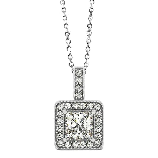 1,50 Karat Princess Echt Diamond Pendant Halskette WG 14K Ohne Kette