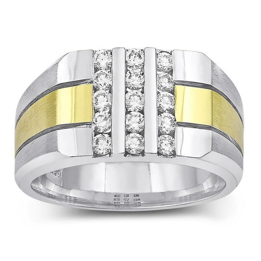 1,50 Karat Runder Echt Diamant Herren Fancy Ring Zweifarbiges Gold 14K