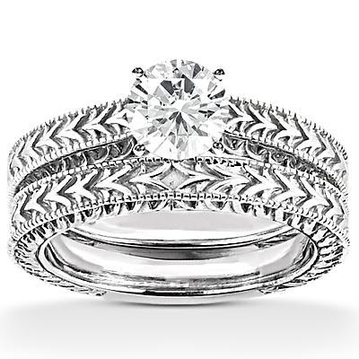 1,50 ct. Verlobungsring-Set Echt Diamant Antik-Stil Weißgold 14K