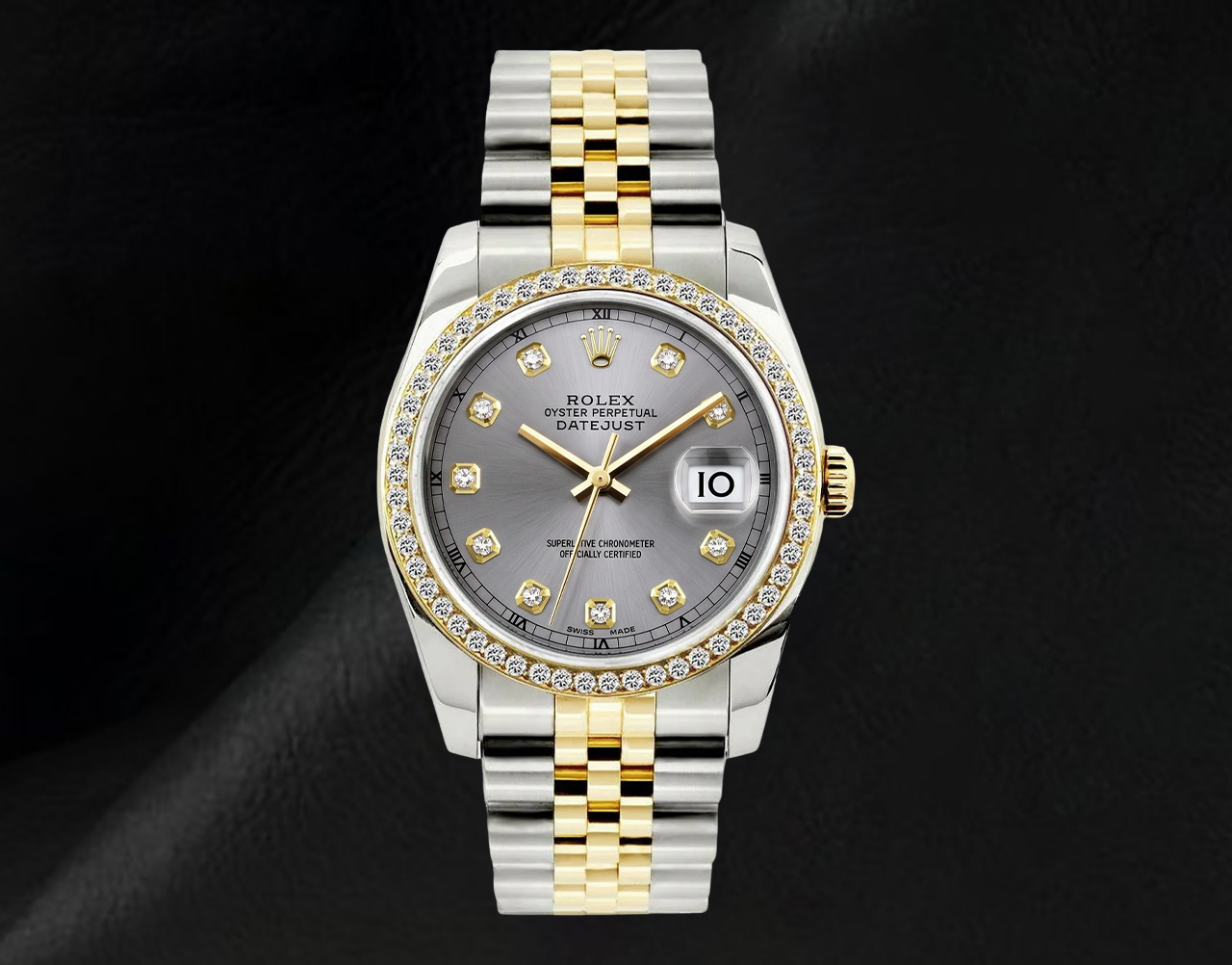 16233 Rolex Datejust 36 mm Bicolor-Uhr mit grauem Diamantzifferblatt